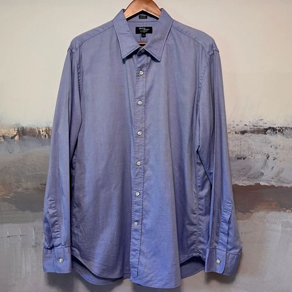 J.CREW Thompson Shirtings 80's 2-Ply Long Sleeve Shirt XL Blue 17-17 1/2 Career
